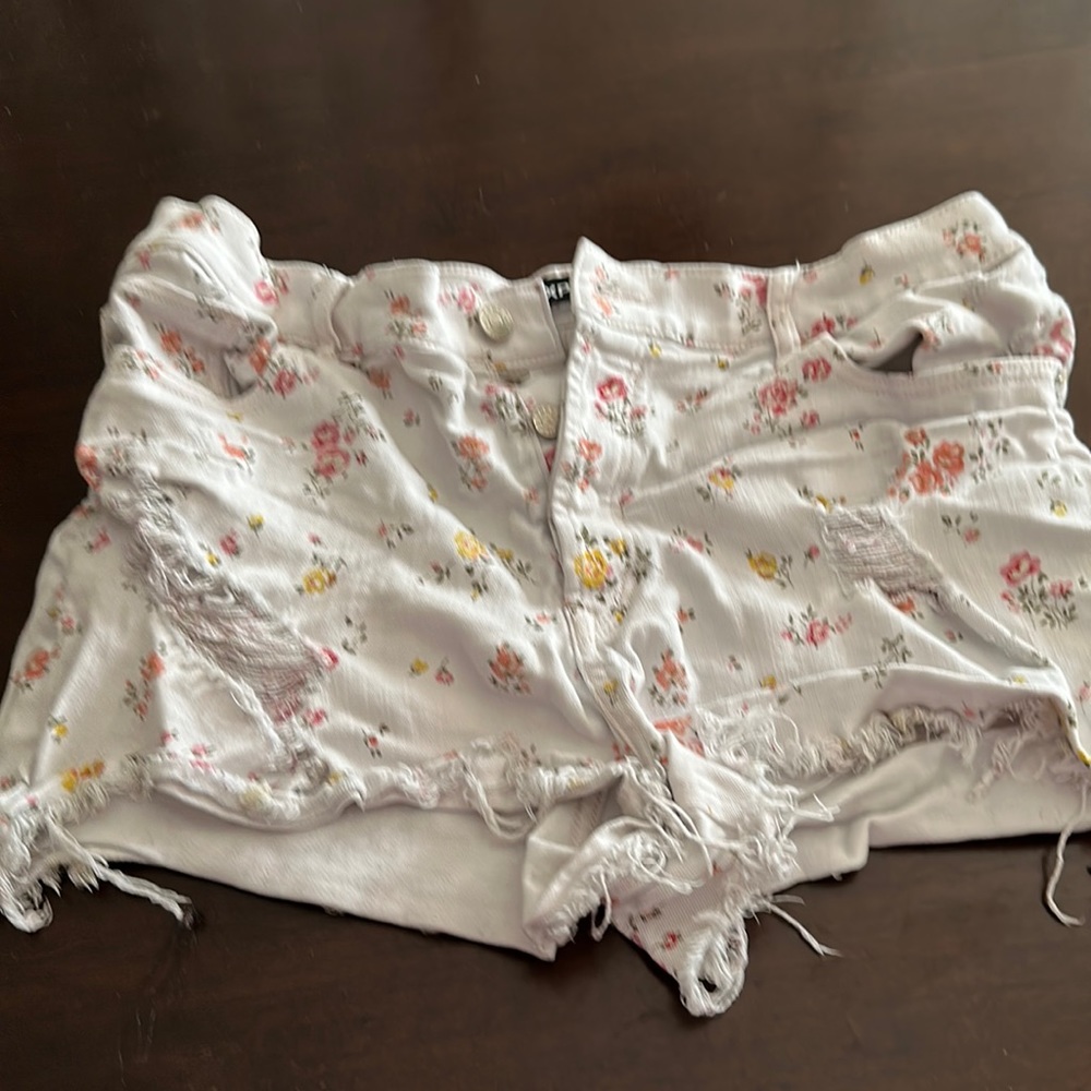 Floral print express jean shorts